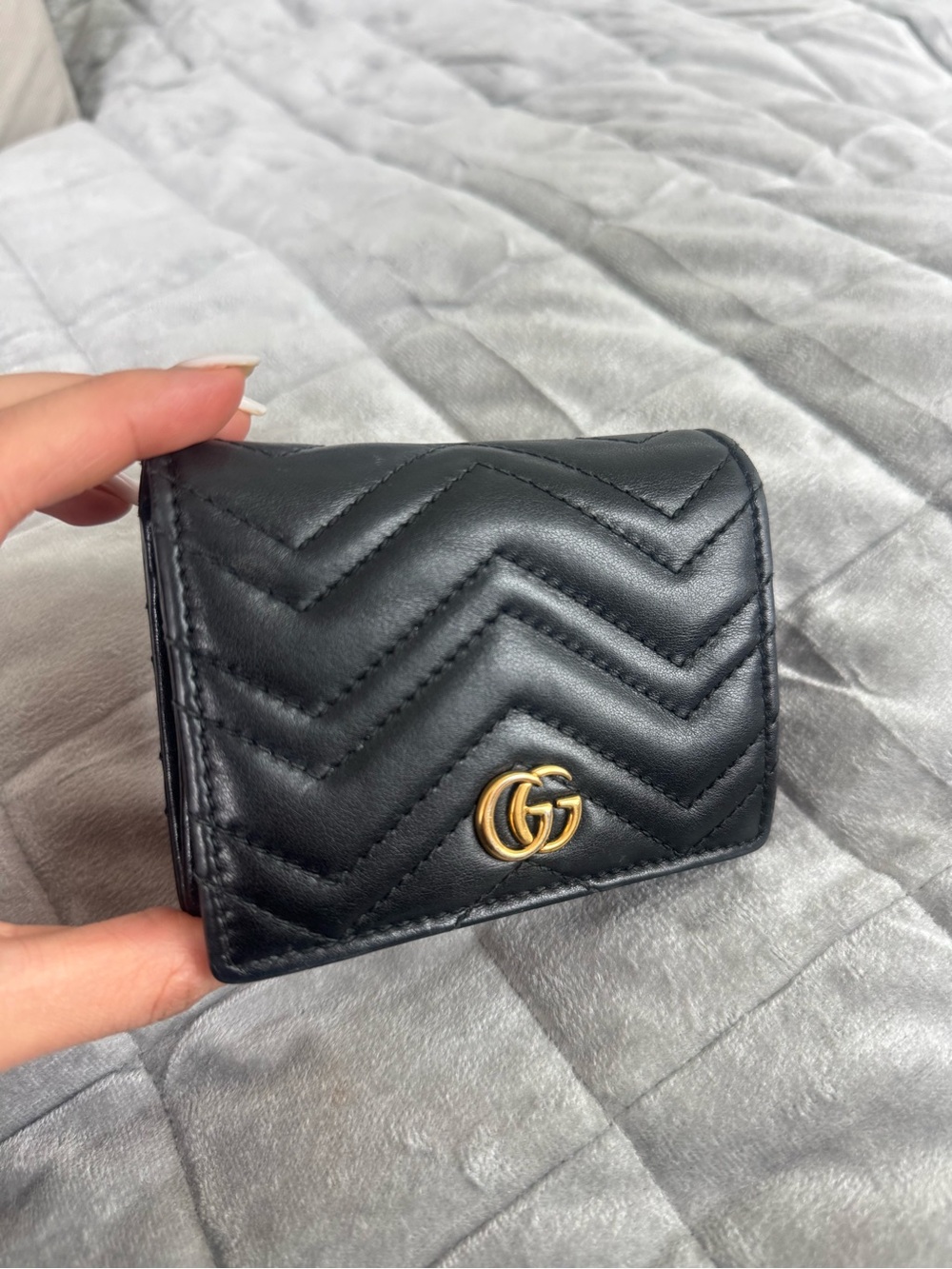Gucci Black Quilted Leather GG Card Holder with Gold Logo